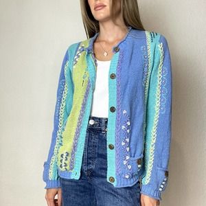 Vintage knit button down embroidered cardigan
